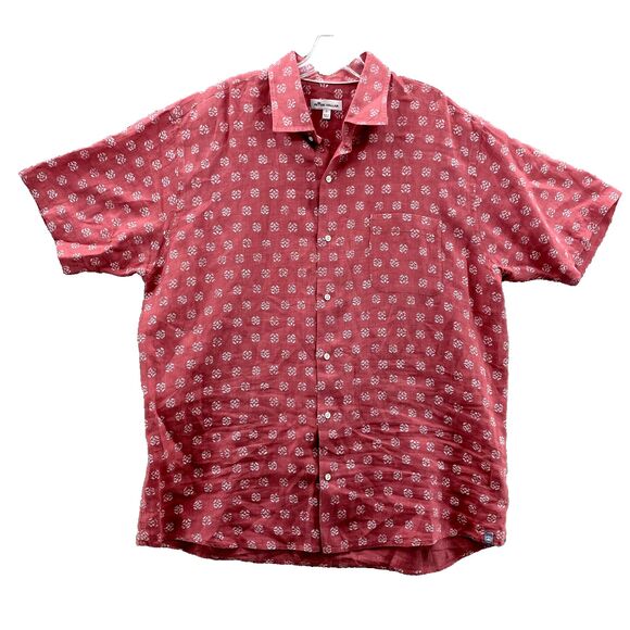 Peter Millar Linen Shirt Men Large Red Floral Coastal Grandpa Country Club Beach - Picture 1 of 9